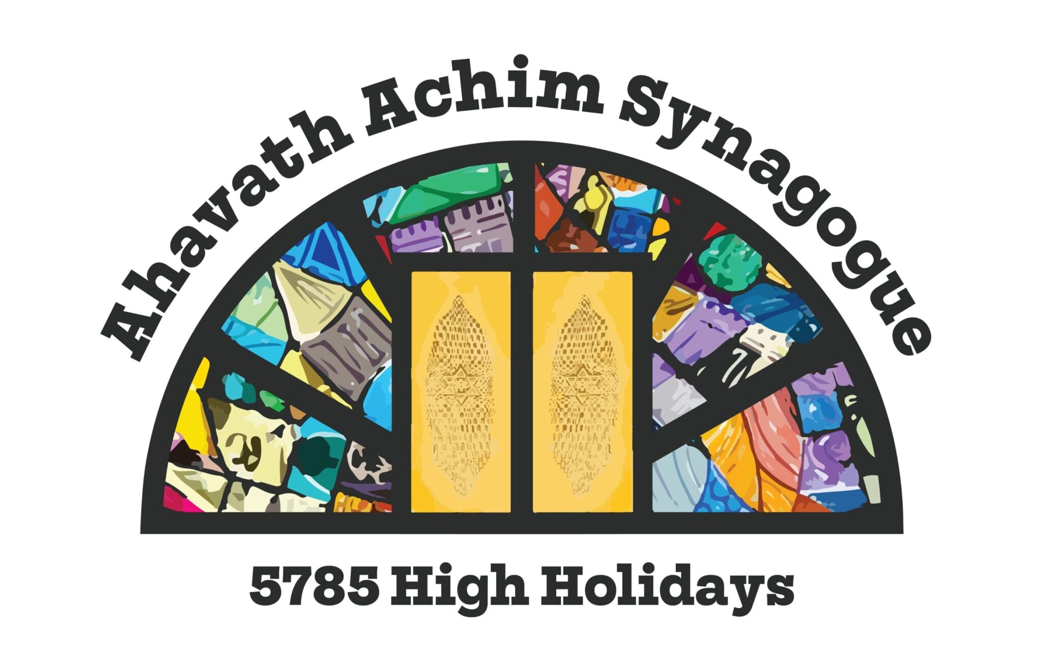 Stained glass window of Bharath Achim Synagogue for High Holidays.