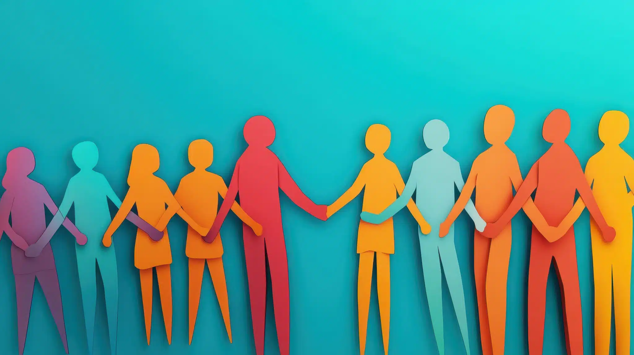 Colorful paper cutouts of people holding hands in a row.